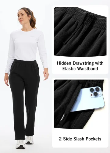 Vista 4 de BALEAF Pantalones de forro polar para mujer, térmicos, para invierno, ligeros, con cintura elástica, con bolsillo