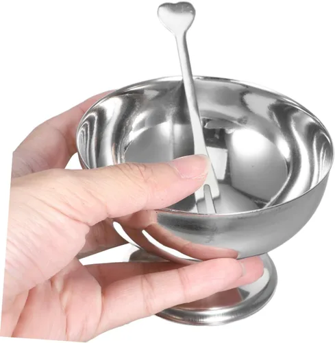 Vista 4 de STOBAZA Taza de ensalada de diseño único 1pc Frutas Tazón Postre Tazón Helado Platos para Boda Cumpleaños Simple Generous Style, Silver Finish