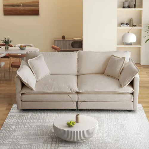 Vista 82 de Sofá seccional modular convertible de 76.7", sofás de dos plazas de chenilla con asiento profundo y cojines tipo loveseat para sala de estar, Beige