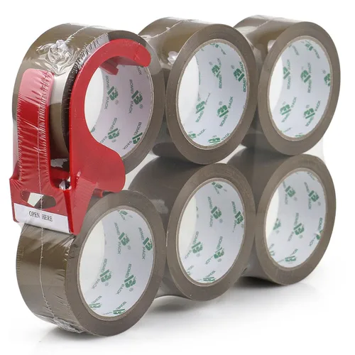 Vista 7 de BOMEI PACK Cinta de embalaje marrón con dispensador, 2.6 mil 1.88 pulgadas x 60 yardas, 6 rollos de repuesto de cinta móvil para embalaje, envío
