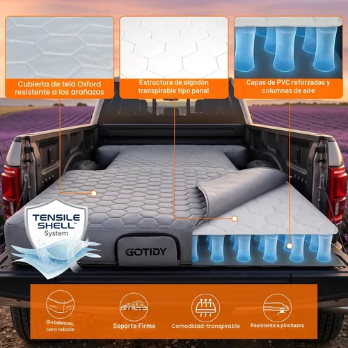 Vista 4 de Colchón de cama de camión de 5.5 a 5.8 pies para camioneta de tamaño completo, carcasa extensible extra resistente y cómoda, colchón de aire