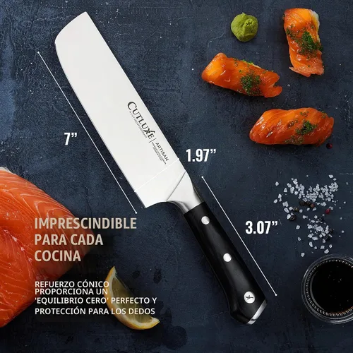 Vista 6 de Cutluxe Cuchillo Nakiri, cuchillo vegetal de 7 pulgadas para picar, cortar