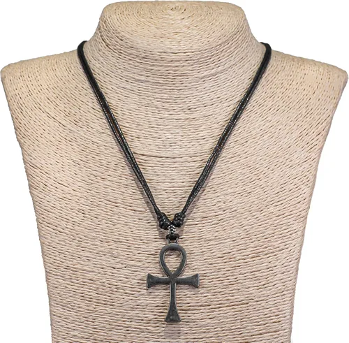 Vista 2 de BlueRica Collar de cordón ajustable con cruz de la vida Ankh