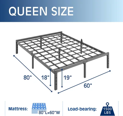 Vista 18 de 12 Inch Heavy Duty Black Metal Platform Bed Frame with Mattress Support, Twin Platform Bed Frame with Under Bed Storage, No Box Spring Needed, Easy