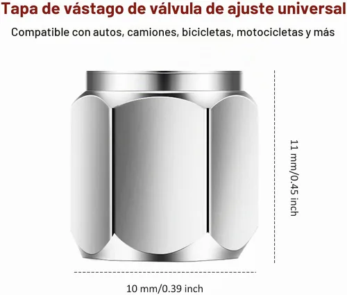 Vista 4 de 20 piezas de tapas de vástago de válvula de neumático de latón, tapas de válvula de neumático de latón en forma de hexágono plateado, cubiertas a