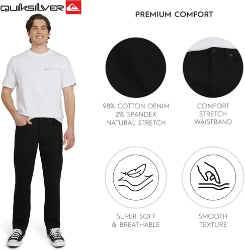 Vista 2 de Quiksilver - Jeans de mezclilla elásticos para hombre con 5 bolsillos y ajuste recto Negro azabache
