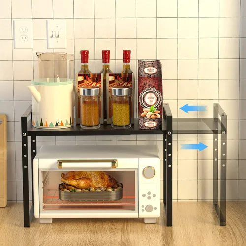 Vista 4 de Redrubbit Estante extensible para horno de microondas, estante de metal de acero resistente, altura ajustable, espacio para la organización