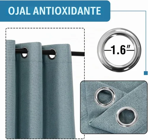 Vista 3 de H.VERSAILTEX Cortinas de lino 100% opacas, cortinas térmicas para sala de estar, cortinas de arpillera con doble cara de lino con ojales, cortinas