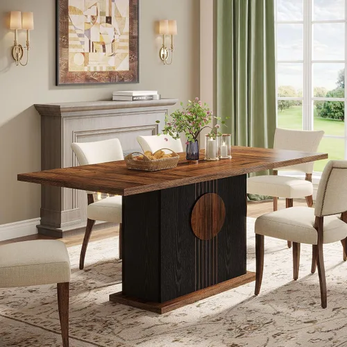 Vista 6 de Tribesigns Mesa de comedor rectangular de 55 pulgadas para 4 a 6 personas, mesa de comedor de madera de granja para cocina, comedor y sala de estar