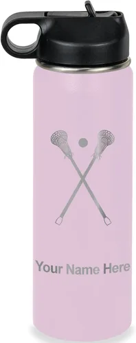 Vista 74 de LaserGram Botella de agua personalizada, palitos de lacrosse, acero inoxidable de doble pared aislada al vacío con popote superior, regalo grabado