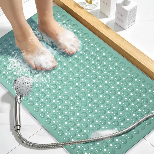 Vista 39 de Tapete de ducha negro antideslizante de 17 x 30 pulgadas, tamaño estándar, tapete de baño de burbujas suaves para ducha interior, tapete de baño