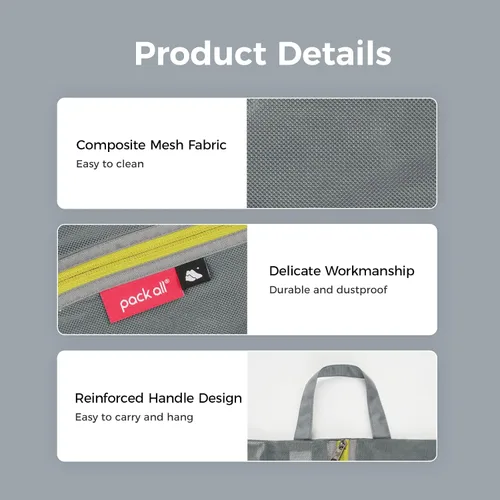 Vista 2 de pack all Bolsas de viaje resistentes al agua, organizador de zapatos con cremallera, para hombres y mujeres, Gris, 1 paquete