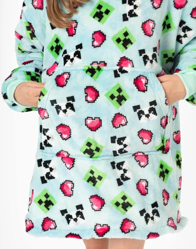 Vista 7 de Minecraft Girls Oversized Blanket Hoodie Kids Creeper Blue Sherpa Fleece One