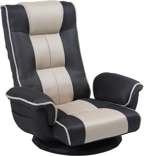 Vista 7 de Silla de suelo giratoria de 360 grados para juegos con reposabrazos, silla plegable de piso con respaldo acolchado de múltiples ángulos, sofá