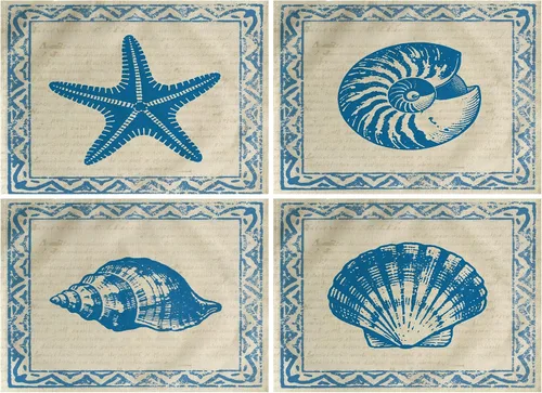 Vista 10 de Juego de 4 manteles individuales con temática de película vintage, diseño de palomitas de maíz, proyector, tablilla, estrellas, impermeables