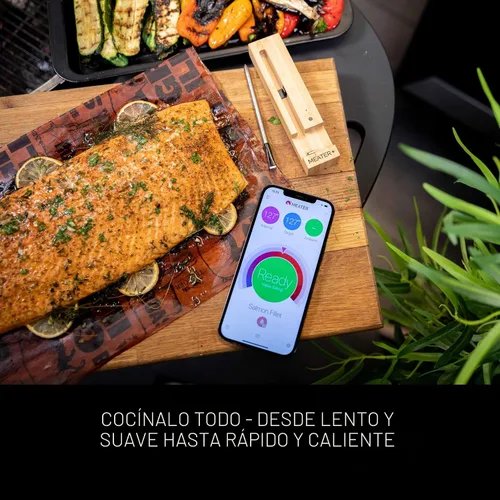 Vista 7 de MEATER Plus: Termómetro digital inalámbrico inteligente Bluetooth para carne, edición limitada, grabado King of the Grill, color azúcar moreno