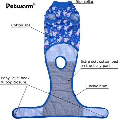 Vista 8 de PetWarm Traje de cirugía para perros, traje de recuperación quirúrgica para perros hembras y hombres, mameluco para perros, camisa de recuperación