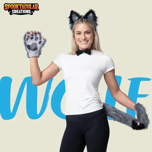 Vista 2 de Spooktacular Creations Wolf Ears Tail and Gloves Set, Furry Fox Accessories Set with Tail