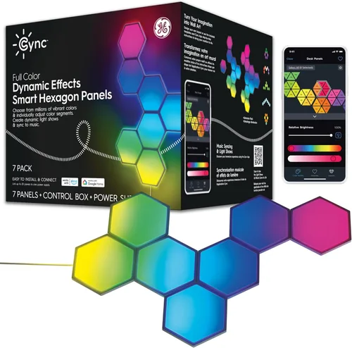 Vista 12 de Cync GE Dynamic Effects - Luces LED hexagonales inteligentes con WiFi que cambian de color, paneles de luz de pared para decoración de habitación