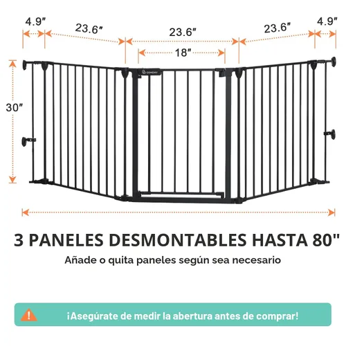 Vista 7 de COMOMY Puerta de bebé extra ancha de 80 pulgadas, puerta para perros para escaleras de casa, chimenea, puerta de mascotas de cierre automático