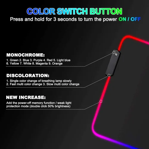 Vista 7 de Alfombrilla de mouse grande RGB para juegos, 15 modos de luz, alfombrilla de teclado de computadora extendida, alfombrilla de mouse de dragón