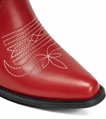 Vista 6 de SO SIMPOK Botas altas bordadas hasta la rodilla para mujer, botas vaqueras de tacón grueso para mujer, botas vaqueras occidentales