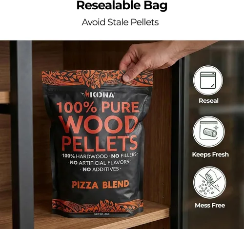 Vista 4 de Kona Pizza Blend - Gránulos de madera para ahumar, 100% madera dura natural, rico sabor ahumado, ideal para hornos de pizza, ahumadores y tubos