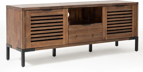 Vista 7 de Bme Millie - Soporte de TV de madera maciza para televisores de hasta 65 pulgadas, moderno soporte de TV de estilo granja con encanto rústico