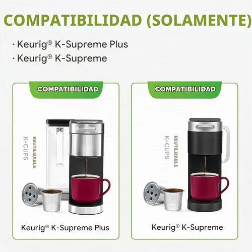 Vista 2 de Tazas K reutilizables de acero inoxidable compatibles con Keurig Supreme & Supreme Plus, cinco agujeros universales para Keurig reutilizable 1 Pack