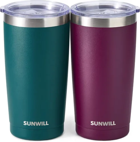 Vista 22 de SUNWILL - Vaso para café de viaje de 20 onzas, taza aislada con tapa, taza de acero inoxidable para bebidas frías y calientes, gris claro Gris oscuro