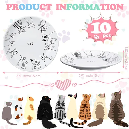 Vista 2 de Irenare Juego de 10 platos de cerámica para gatos de 6 pulgadas, anti fatiga y fatiga para gatos, lindos platos poco profundos para comida y agua