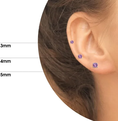 Vista 2 de Aretes de tuerca para mujer, aretes de piedra natal, piedra preciosa genuina o sintética, juego de aretes redondos de 0.118 a 0.197 pulgadas, juego