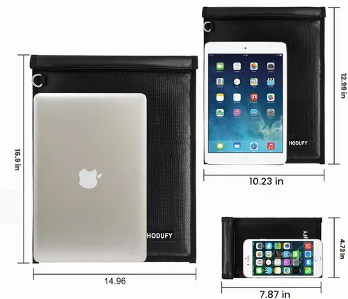Vista 2 de Bolsa Faraday para Portátiles y Tabletas y Llaves de Coche - Paquete de 3 Jaulas Faraday, Protector de Llavero Faraday, Bolsa RFID Ignífuga e