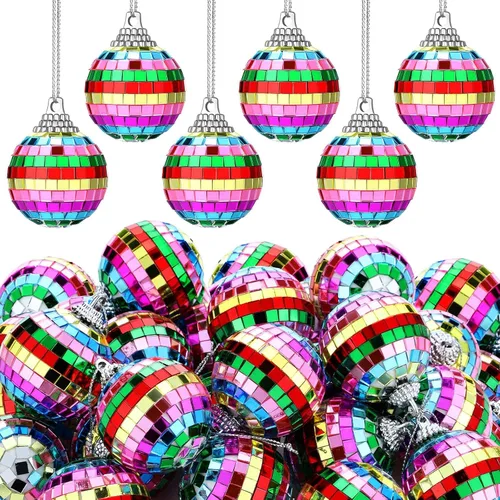 Vista 10 de BBTO 36 adornos de mini bola de discoteca, adornos de Halloween y Navidad, decoración de fiesta de los años 70, decoración reflectante para colgar