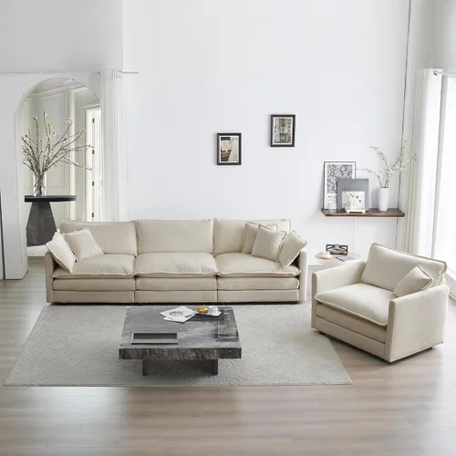 Vista 2 de Sofá nube de gran tamaño con asiento profundo de 25.52 pulgadas, cómodo sofá biplaza de chenilla, moderno juego de sofás modulares seccionales, Beige