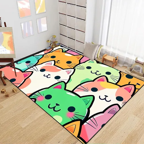 Vista 10 de Alfombra de gato para habitación de niñas, diseño de dibujos animados, decoración para dormitorio, bonita alfombra de área de gatos, alfombras