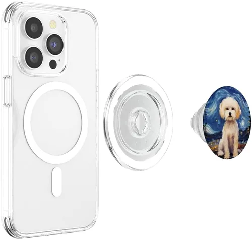 Vista 4 de Maltipoo Dog Starry Night Painting Dog Mom Dad PopSockets MagSafe PopGrip para iPhone