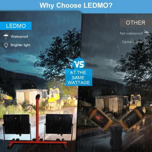 Vista 4 de LEDMO Luz de trabajo LED regulable con soporte, 2 interruptores independientes, 15000 lúmenes, 5500 K, reflectores de trabajo portátiles con trípode