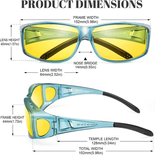 Vista 61 de Night Vision Driving Glasses for Men & Women - Polarized Anti Glare Fit Overs with Wrap-Around HD Yellow Lens
