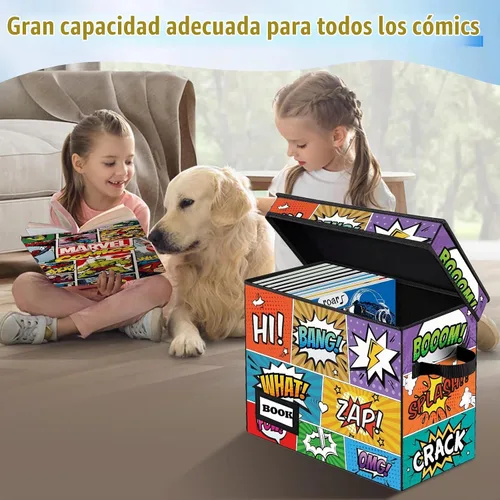 Vista 2 de Caja de Almacenamiento de Cómics, 15.8" X 7.8" X 11.8", Resistente Plegable Contiene 160-180 Cómics Contenedor Organizador Estante