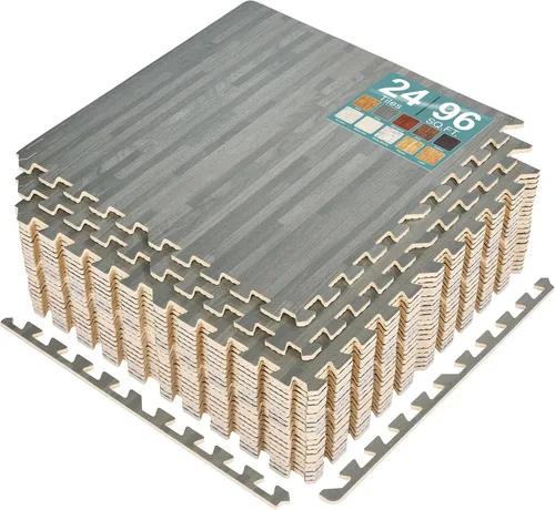 Vista 21 de Sorbus Losetas de suelo de madera veteada, esteras de espuma EVA entrelazadas, losetas de 3/8" de grosor para suelos de madera, esteras de ejercicio