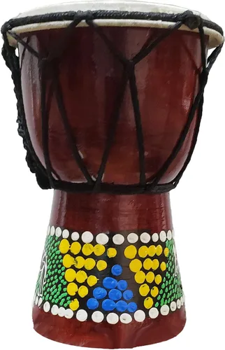 Vista 3 de Djembe decorativo de novedad de 6" de alto x 4" de ancho en la parte superior (Abstracto, 15.2 cm)