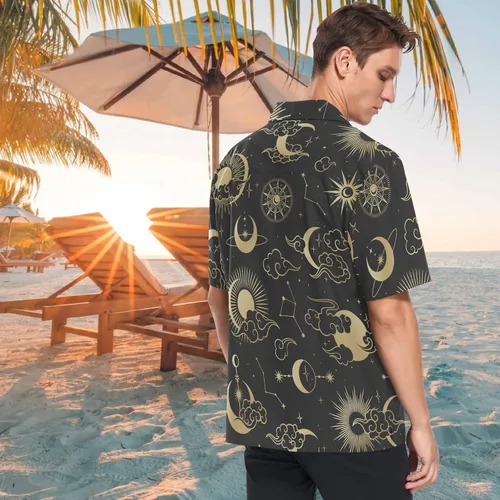 Vista 3 de visesunny Elegante camisa de manga corta con botones y estampado hawaiano para hombre, divertida, tropical, floral, casual, para la playa, regalo