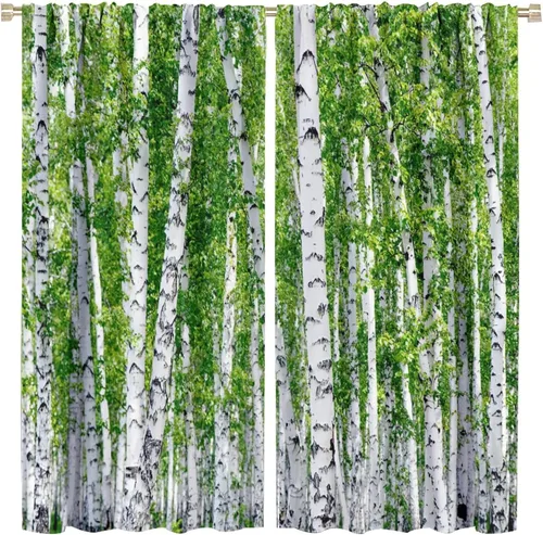 Vista 36 de Cortinas de abedul para sala de estar, niebla matutina en otoño, decoración del hogar, 42 x 45 pulgadas de largo