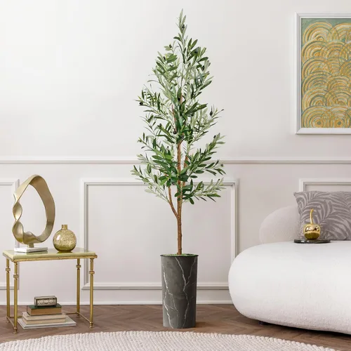 Vista 13 de Árbol artificial con efecto de granito moderno, palmera tropical areca artificial de seda para decoración del hogar en interiores y exteriores