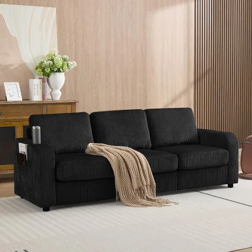 Vista 8 de Sofá de 3 Plazas Extragrande de 87.4", Sofá Tapizado para Sala de Estar, Loveseat Moderno de Asiento Profundo y Cómodo con Portavasos, Sofá Loveseat