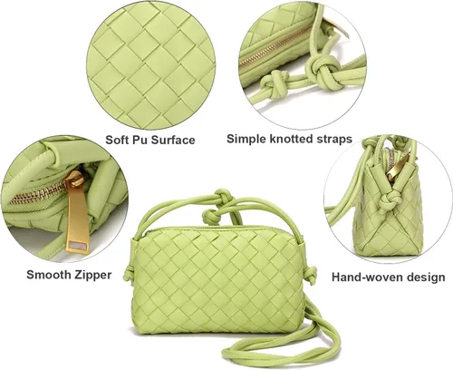 Vista 5 de Bolsos cruzados tejidos para mujer, bolsos ligeros de cuero a la moda, bolso de hombro, bolso para teléfono, bolso de mensajero para mujer