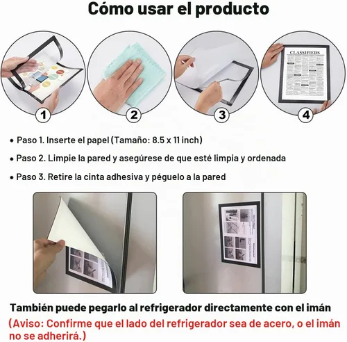 Vista 8 de 4 soportes magnéticos, para letras de 8.5 x 11 pulgadas, soporte magnético de PVC resistente, marco magnético de póster de fotos, puede Negro