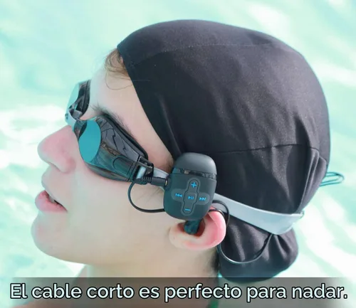 Vista 4 de Reproductor de MP3 impermeable para nadar y correr, auriculares submarinos con cable corto, función de barajado
