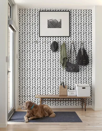 Vista 8 de Papel tapiz adhesivo autoadhesivo moderno en blanco y negro, grueso, impermeable, fácil de limpiar, decorativo, extraíble, espiga, para dormitorio